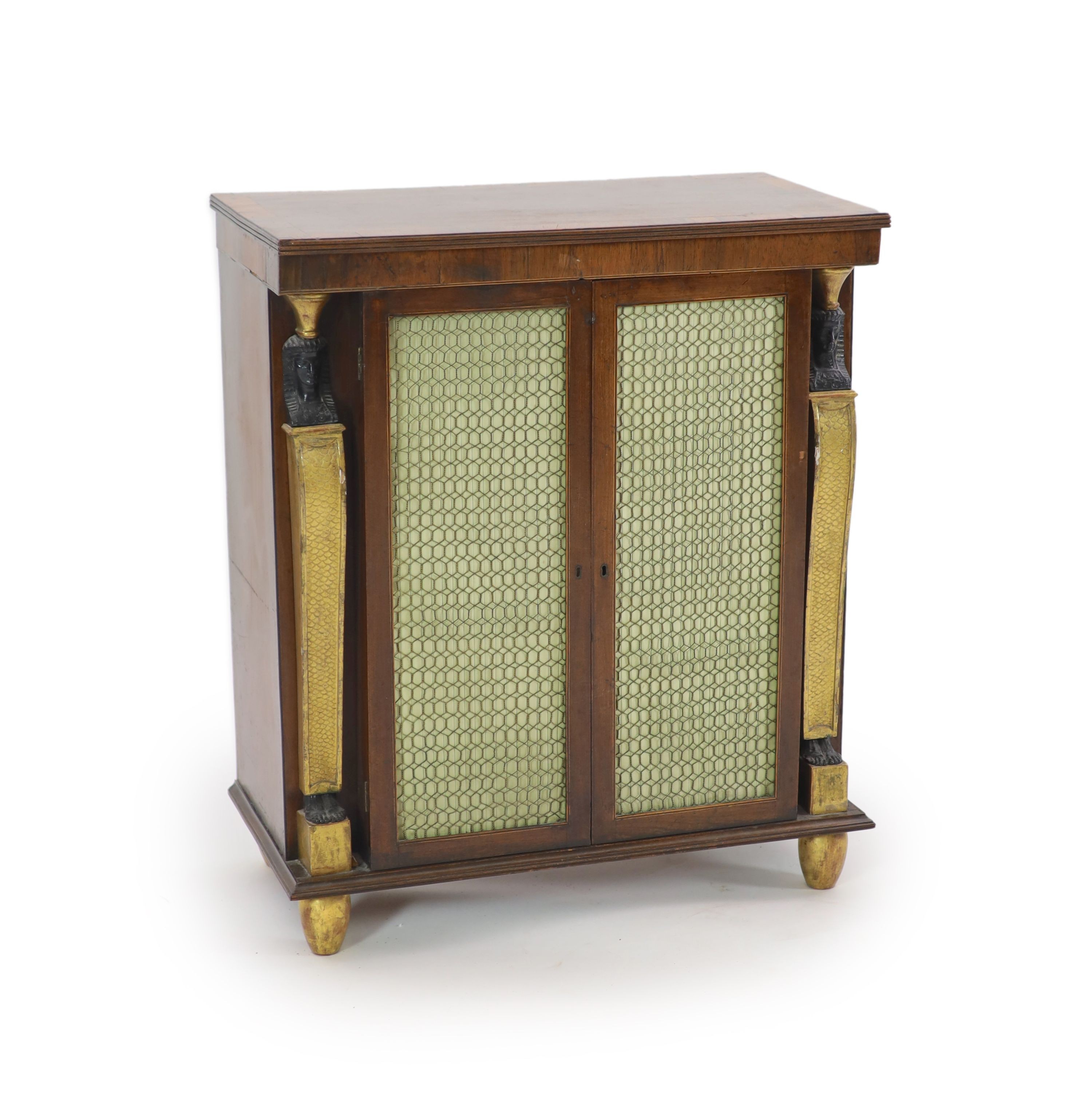 A Regency crossbanded mahogany dwarf bookcase, W.74cm D.40cm H.87cm